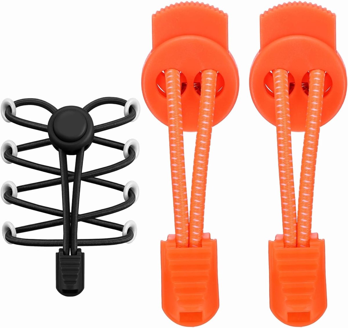 2 stuks elastische veters voor schoenen, veters zonder knopen voor volwassenen, ideaal voor sneakers en tennisschoenen, wit met neon oranje stippen
