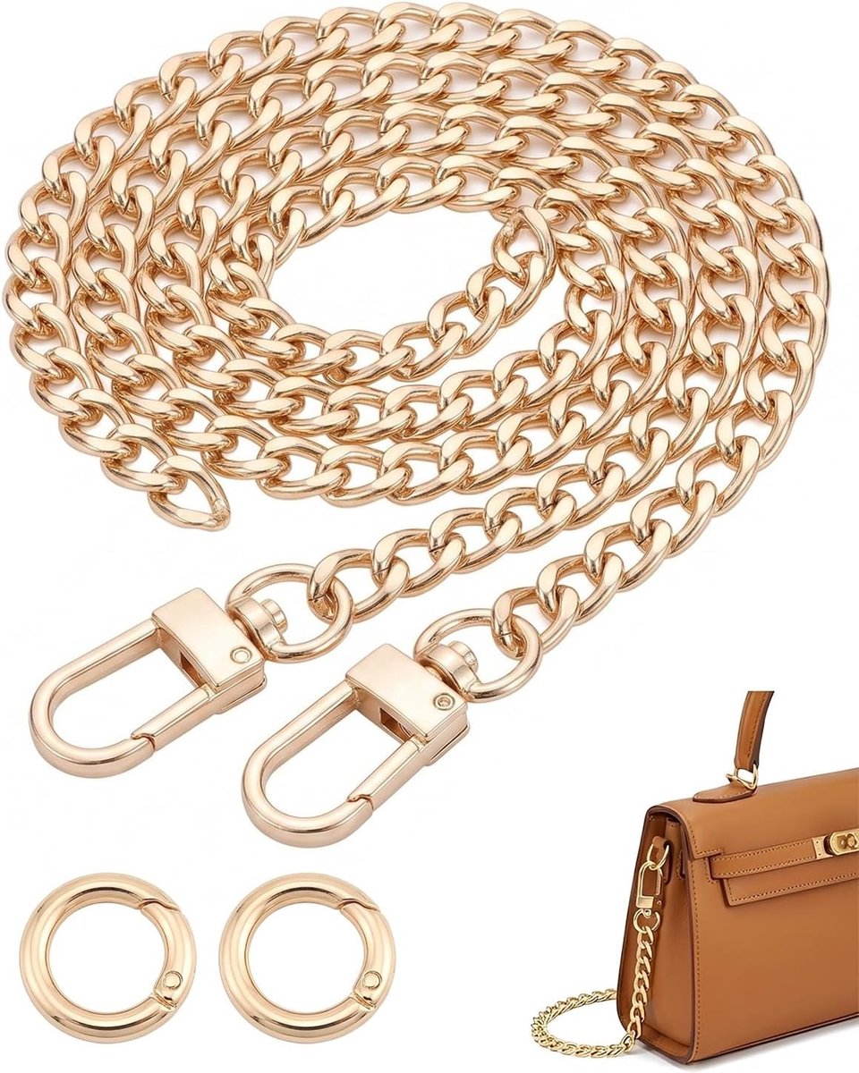 Gouden Handtas Schouderband van 120 cm - 2 Stuks Metalen Ketting Vervangingsaccessoires met Stevige Karabiner voor DIY Projecten