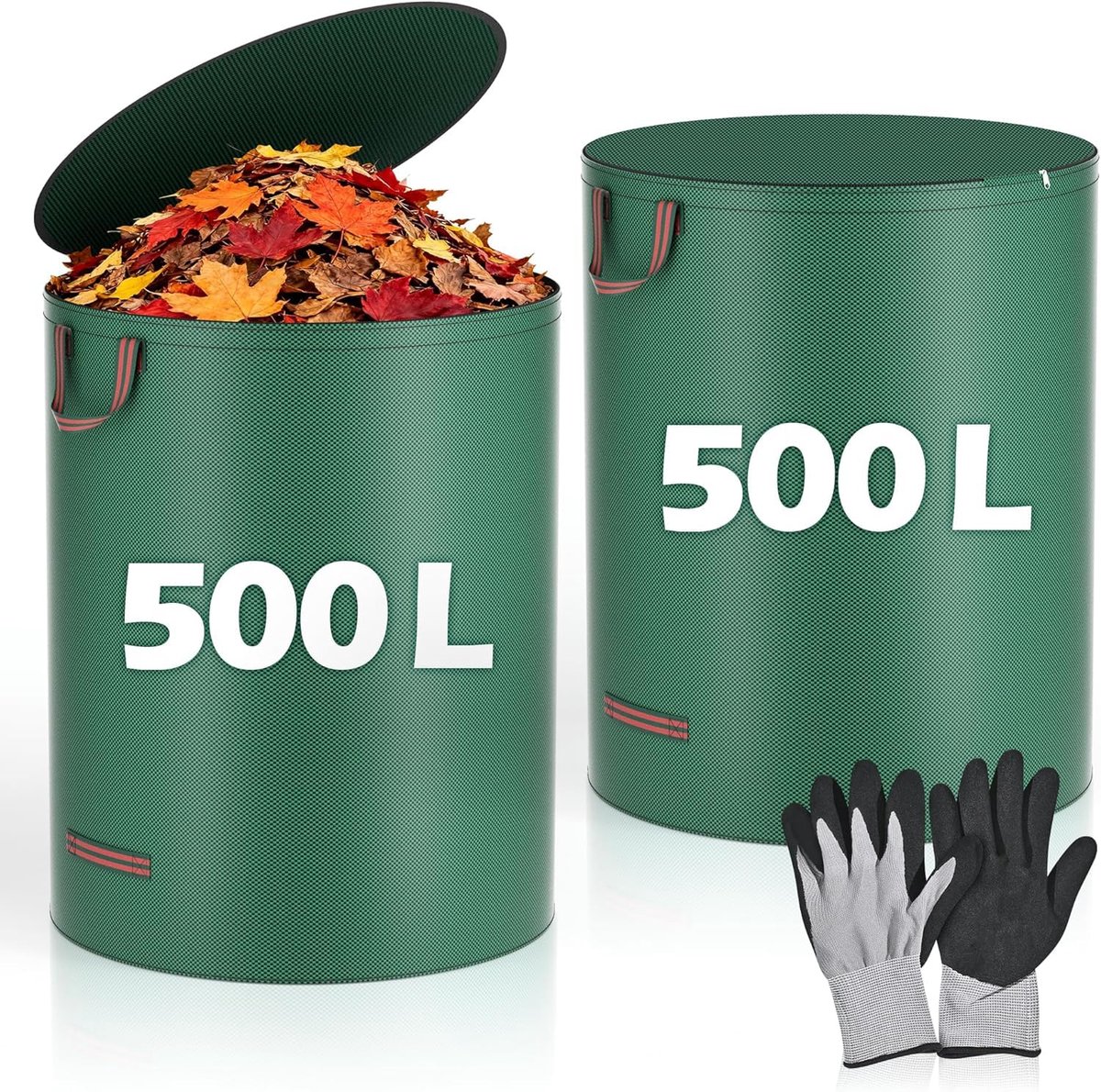 Tuinafvalzakken 500 liter met deksel - set van 2 - stevig materiaal - ideaal voor tuinonderhoud - ShopVlot