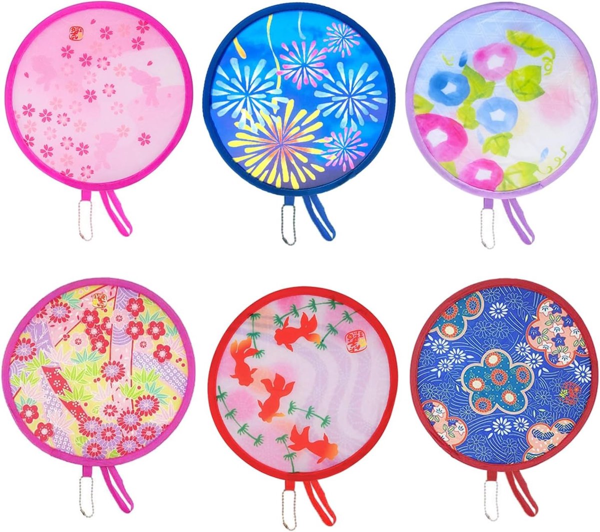 Vouwbare Handfan Set van 6 Stuks, Ronde Opvouwbare Ventilatoren, Ideaal voor Zomer en Feestjes, Met Prachtige Patronen en Draagbaar Ontwerp