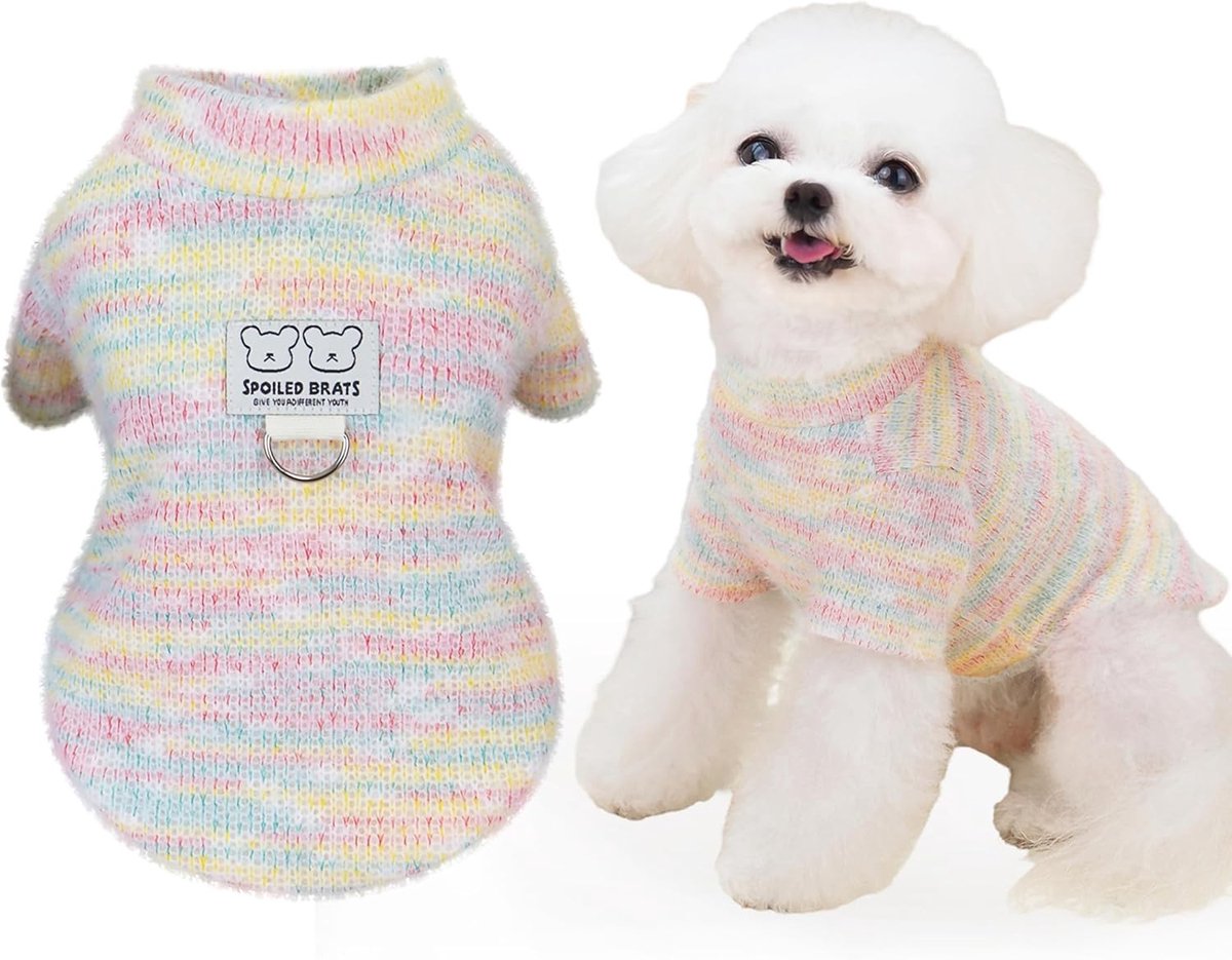 Honden- en kattentrui voor kleine dieren, gebreide jumper, zacht en warm, ideaal voor de winter (Roze, L)