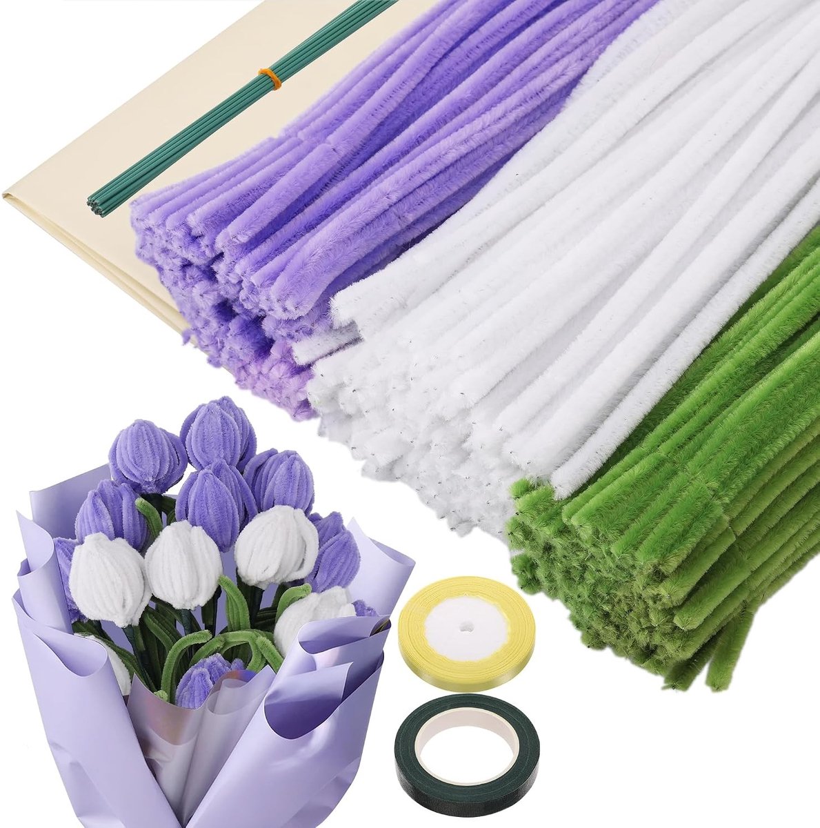 320 Stuks Schoonmaakpijpen voor Creatief Knutselen, Flexibele Chenille Draad, 30 cm Lange Pijpen voor DIY Decoratie en Bloemstukken