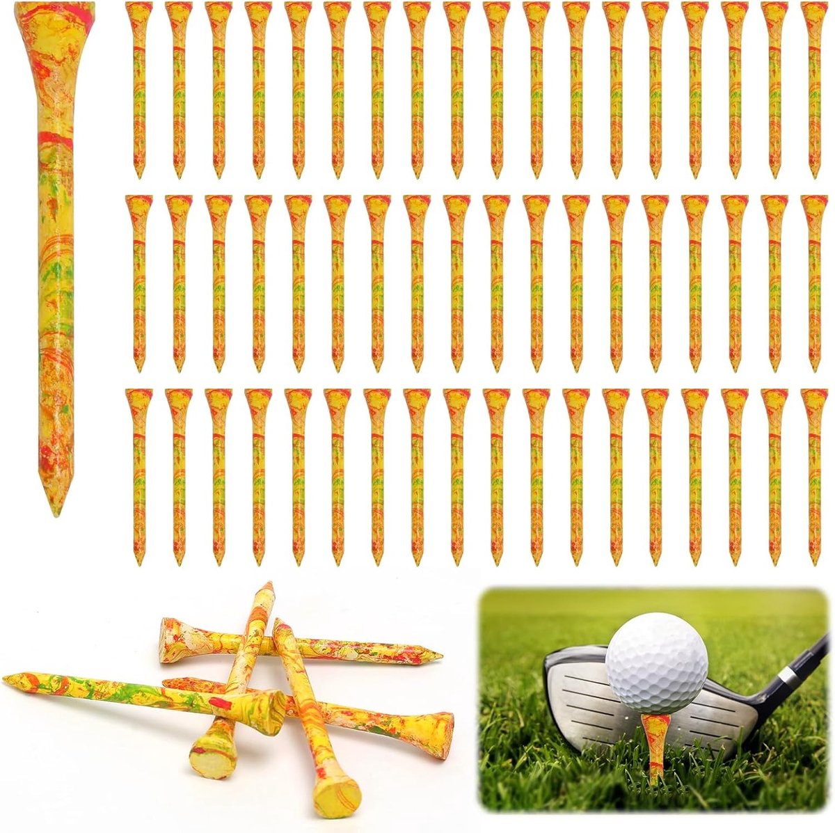 60 Stuks Biodegradable Bamboo Golf Tees van 70mm - Duurzame Golfaccessoires met Lage Wrijving en Curved Top