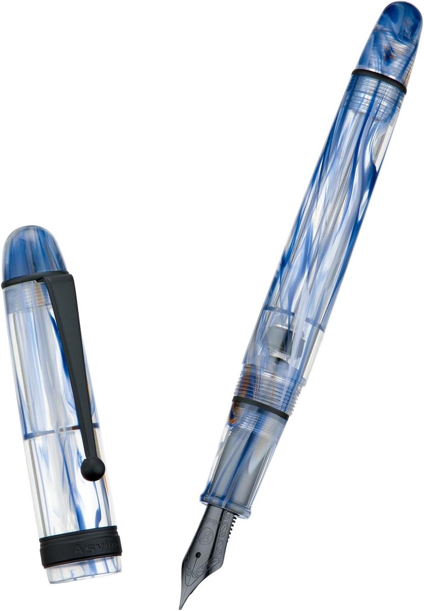 Vacuum Vulpen Blauw Marmer Acryl, Medium Nib, Grote Capaciteit met Cadeauverpakking voor Schrijfliefhebbers