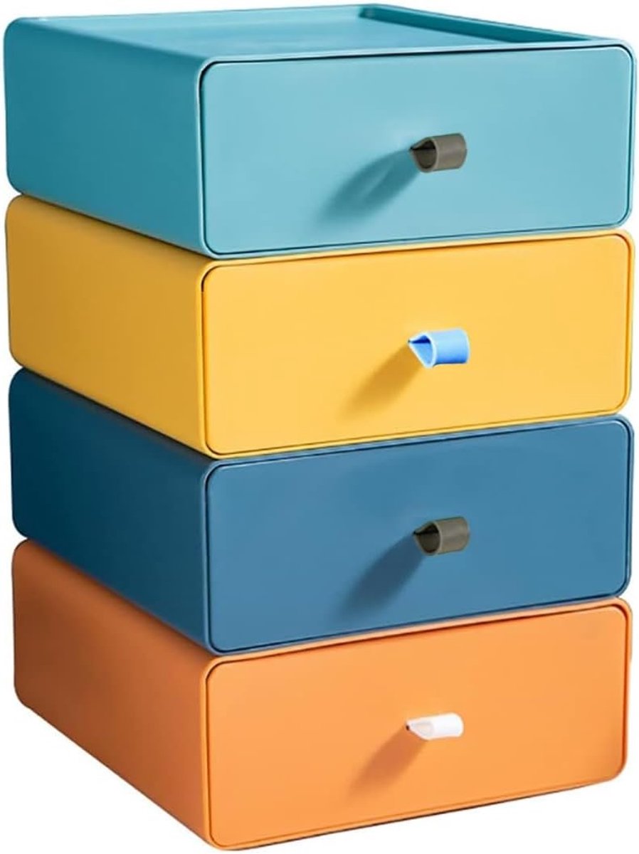 Stapeltbare Opbergdozen, 4 Stuks met Grote Capaciteit en Diverse Kleur Compartimenten voor Organisatie