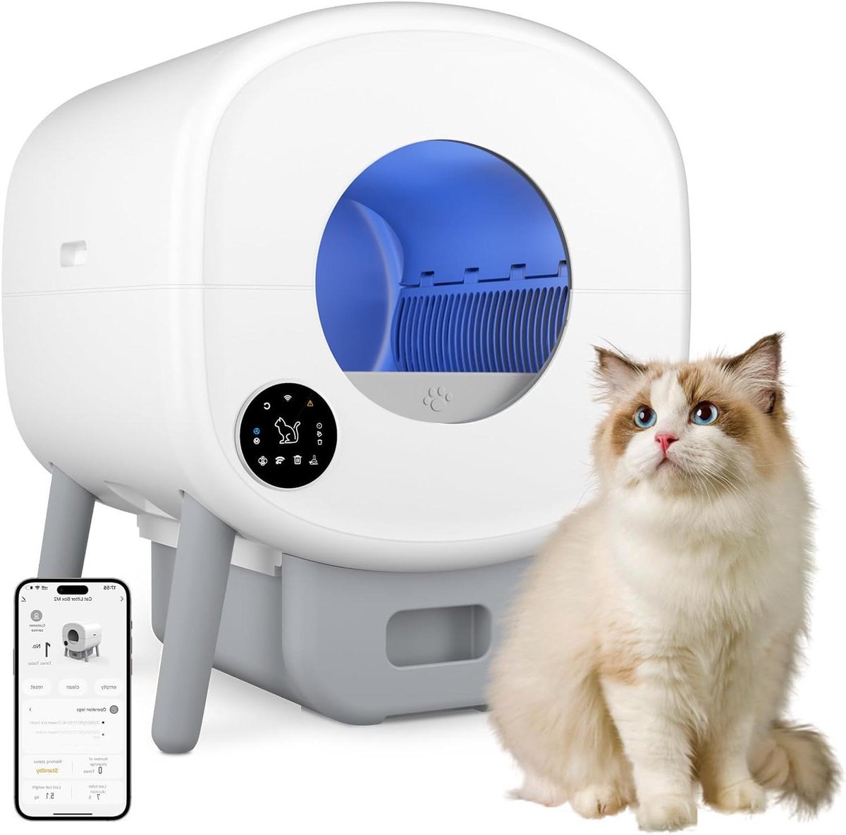 Kattenbak Zelfreinigend - Automatische Kattenbak - Hygiënisch Huisdier - App Bediening - 95 Liter Capaciteit - Wit