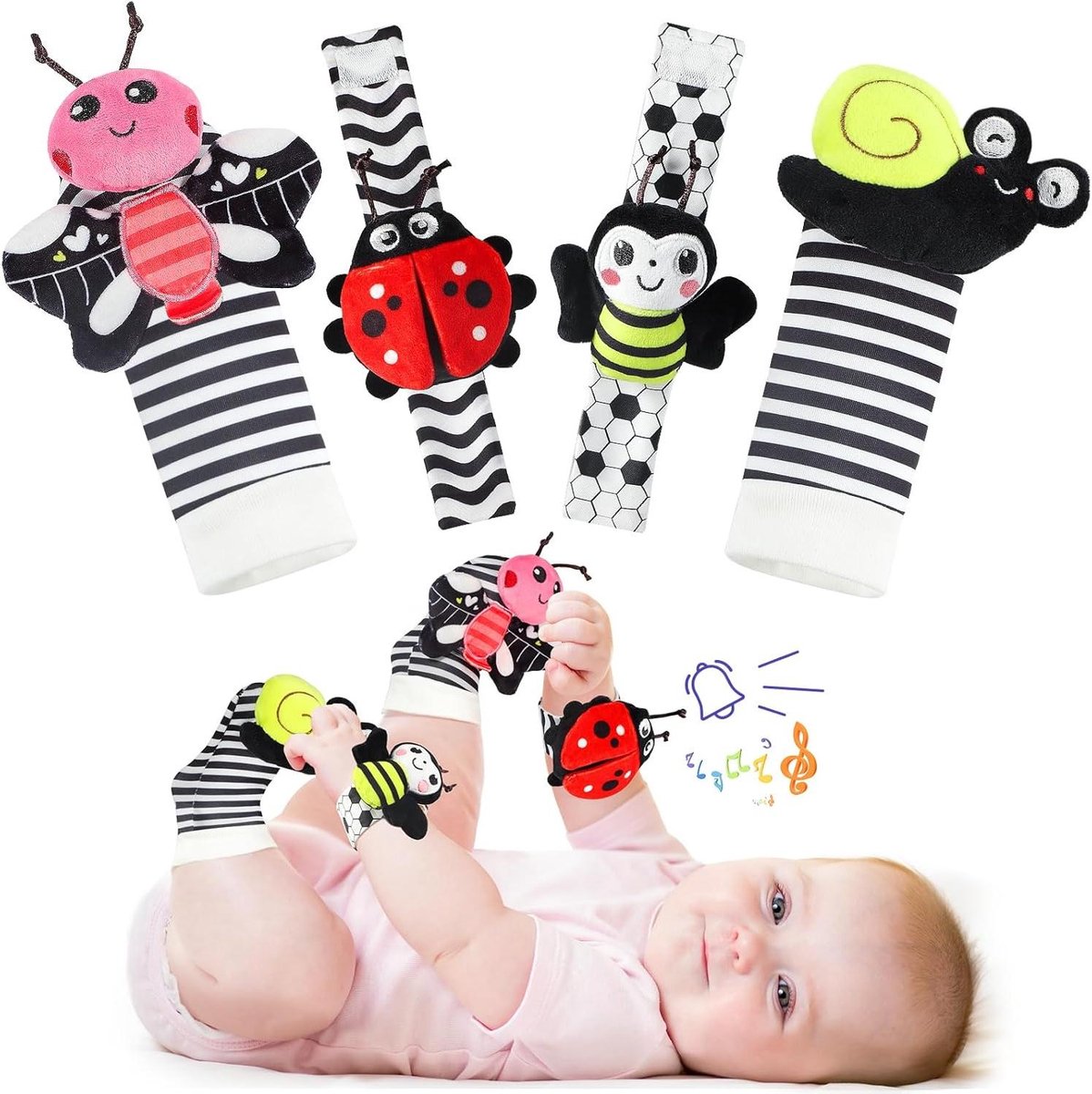 Babyspeelgoed Set - Rammelende Sokjes - Vroege Ontwikkeling - Zachte Stoffen - 4 Delig - Multicolor