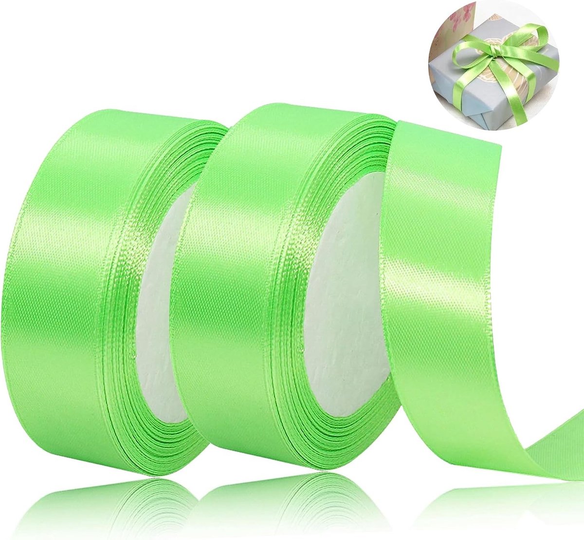 Satin Cadeauband 44m 20mm Breed Lichtgroene Band voor Trouwen, Knutselen en Cadeauverpakking