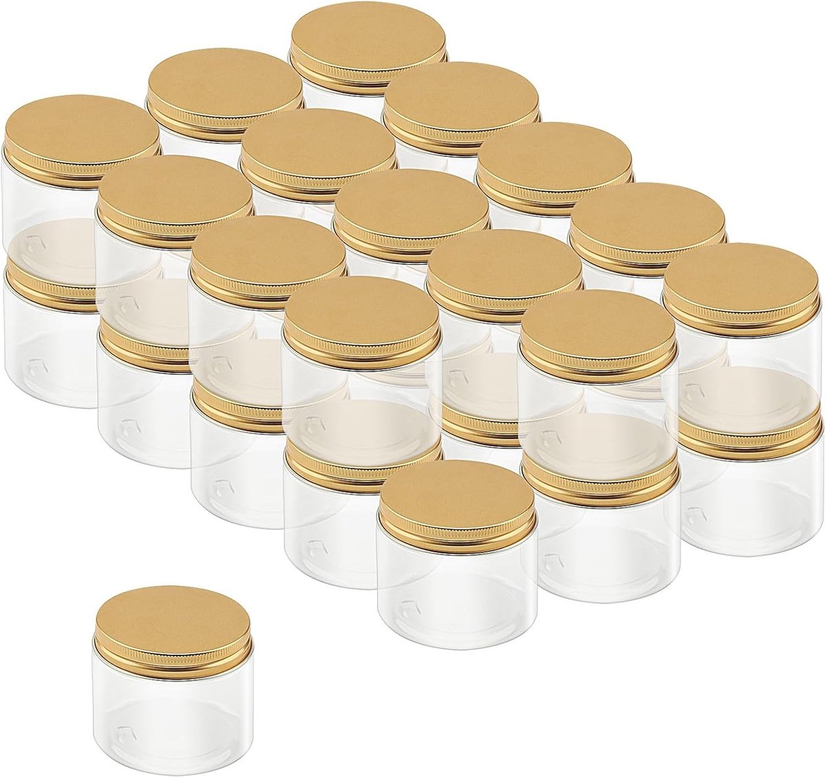 30 Stuks 150ml Heldere Plastic Potjes met Gouden Aluminium Deksel, Ruime Opbergpotjes voor Voedsel en Specerijen