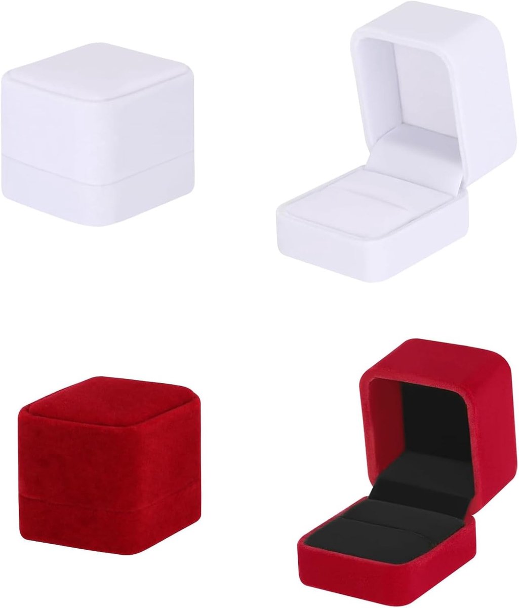 Sieradenkoffer voor ringen - Luxe ringdoos van fluweel, ideaal als geschenk voor bruiloften, verlovingen en speciale gelegenheden in rood en wit