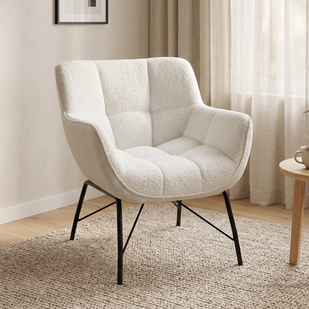 Homcom Accentstoel ergonomisch met armleuningen - Fauteuil - Loungestoel - Crème
