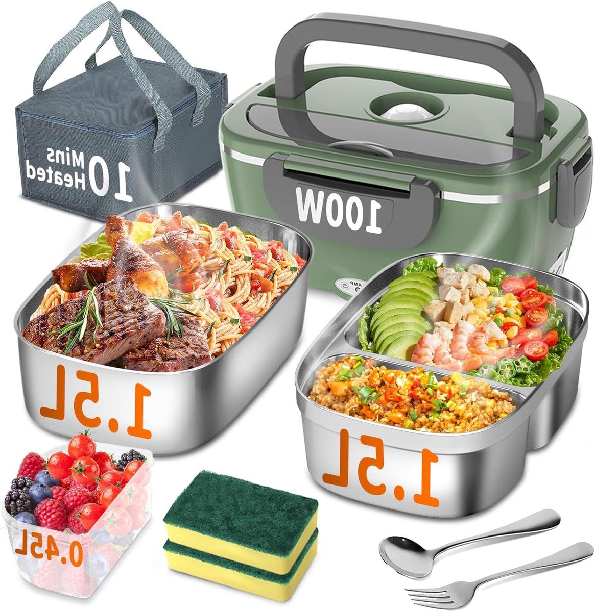 Verwarmde Lunchbox - Voedselwarmer - Warme Maaltijden - 3-in-1 Verwarming - 1.5 Liter - Grijs