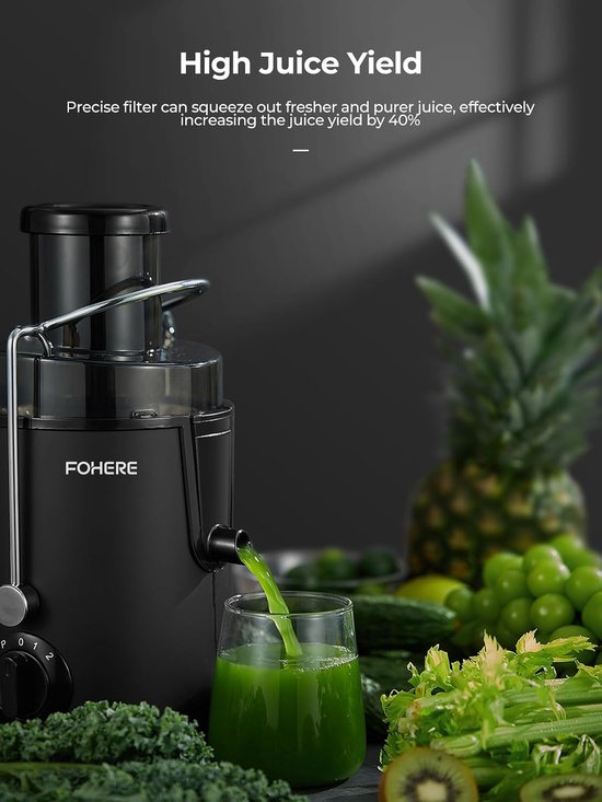 Sapcentrifuge Groenten Fruit - Centrifugaal Pers - Gezond Sap Maken - Krachtige 400W Motor - 3 Snelheden - Zwart — afbeelding 3