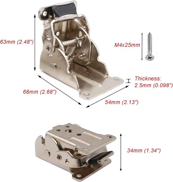 Vouwbare Hinge Extension Locking Steunbeugels voor Tafelpoten en Meubels - Set van 4, Staal, Zilver, Verstelbaar en Duurzaam — afbeelding 5