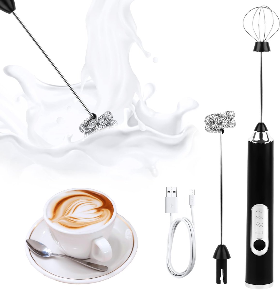 Melkopschuimer elektrisch - roestvrij staal - USB-oplaadbaar - perfect voor cappuccino - ShopVlot