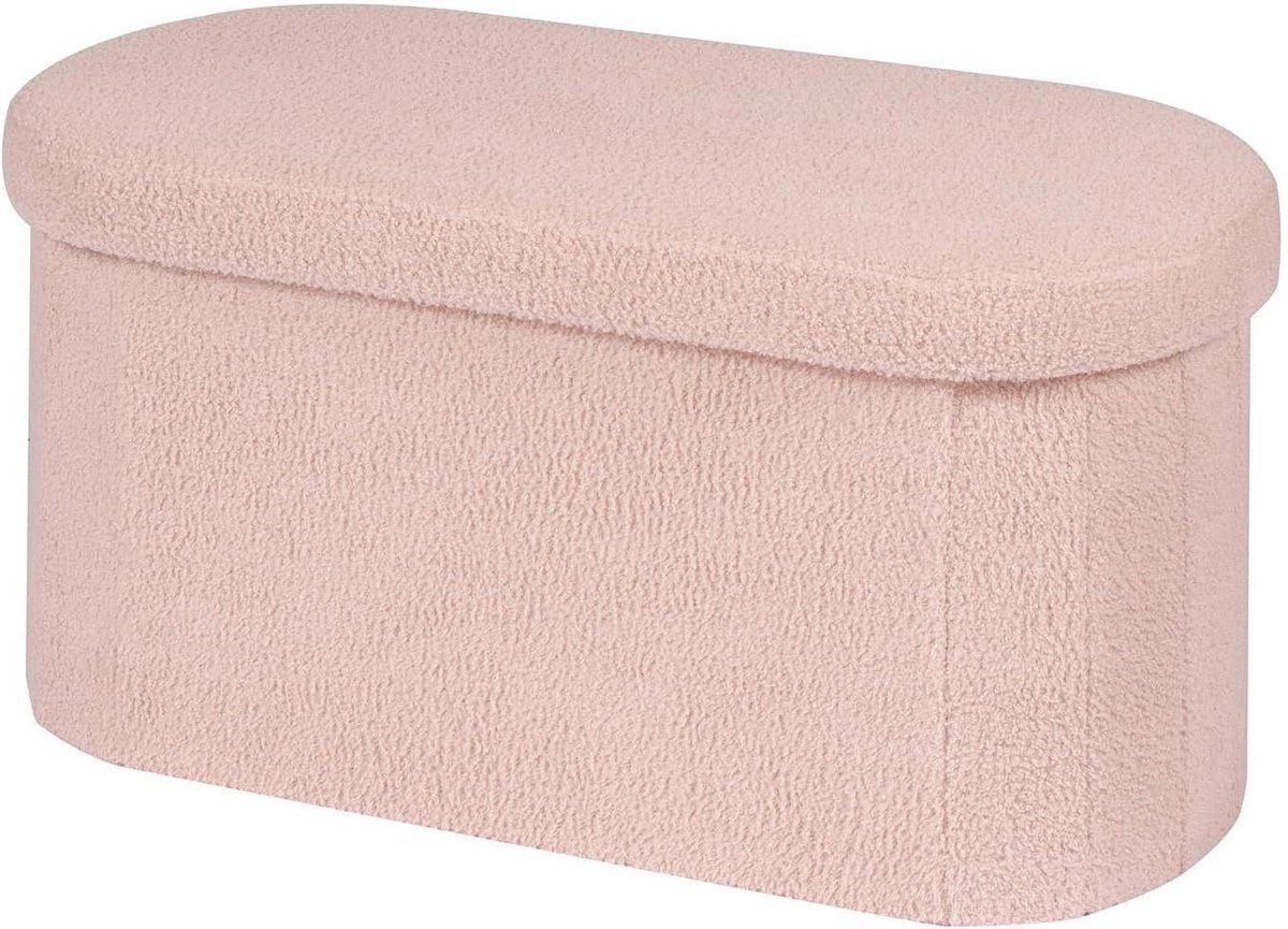 Opbergkruk Rond - Zetel Poef - Extra Zitplaats - Inklapbaar Ontwerp - 76 x 38 cm - Roze
