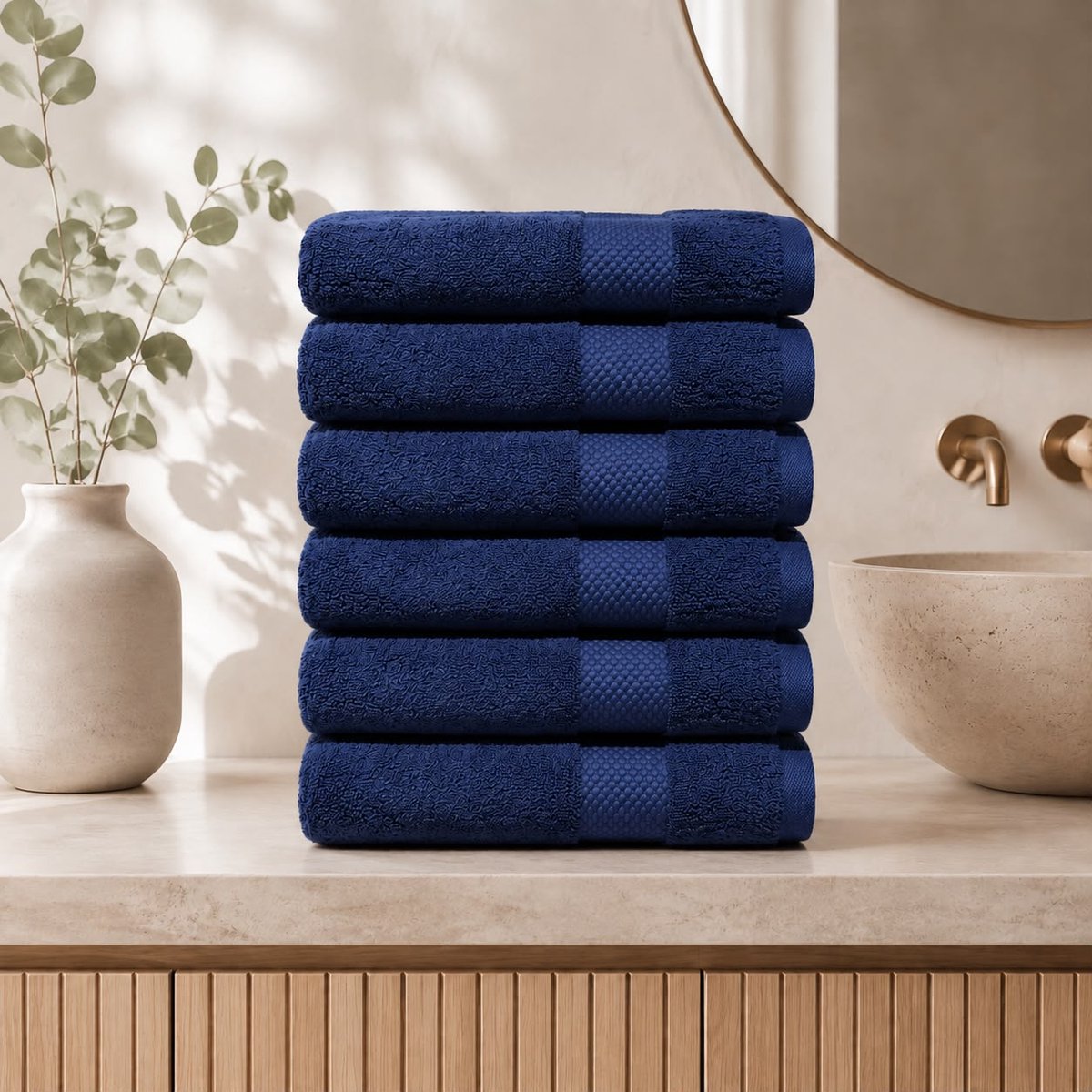 The Linen Room Handdoeken – 70 x 140 cm – Set van 6 – 100% Katoen – 650 GSM Dubbelgetwijnd 20/2 Garen – OEKO-TEX® – Extra Zacht & Hoog Absorberend – Donkerblauw