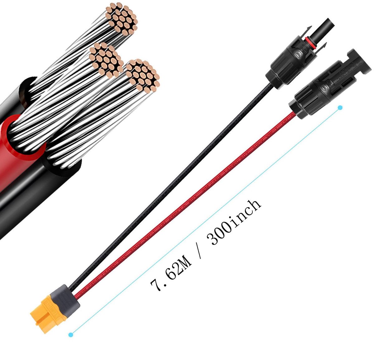 Zonneoplaadkabel 7,62M - XT60 adapter aansluiting - 12AWG kabel - ideaal voor EF DELTA 2 en River Pro - ShopVlot