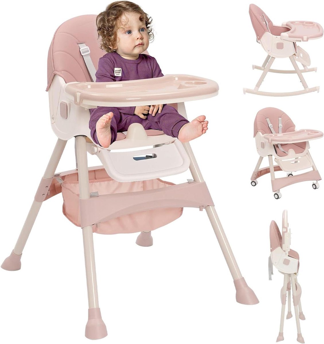 Baby eetstoel - Kinderstoel - Veilig eten - 3-in-1 multifunctioneel - 60 x 80 x 99 cm - Roze