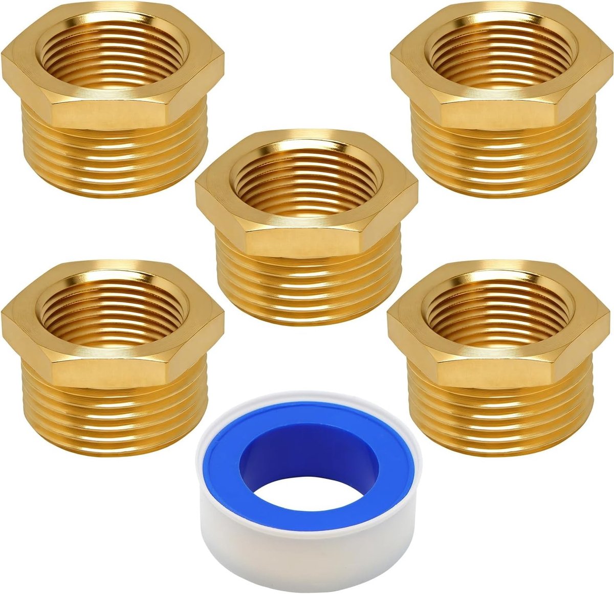 5-delige adapterset van 1/2 naar 3/4 inch, messing connectoren voor BSP-draad, vrouwelijke naar mannelijke slangverbindingen voor buisconversie en installatie