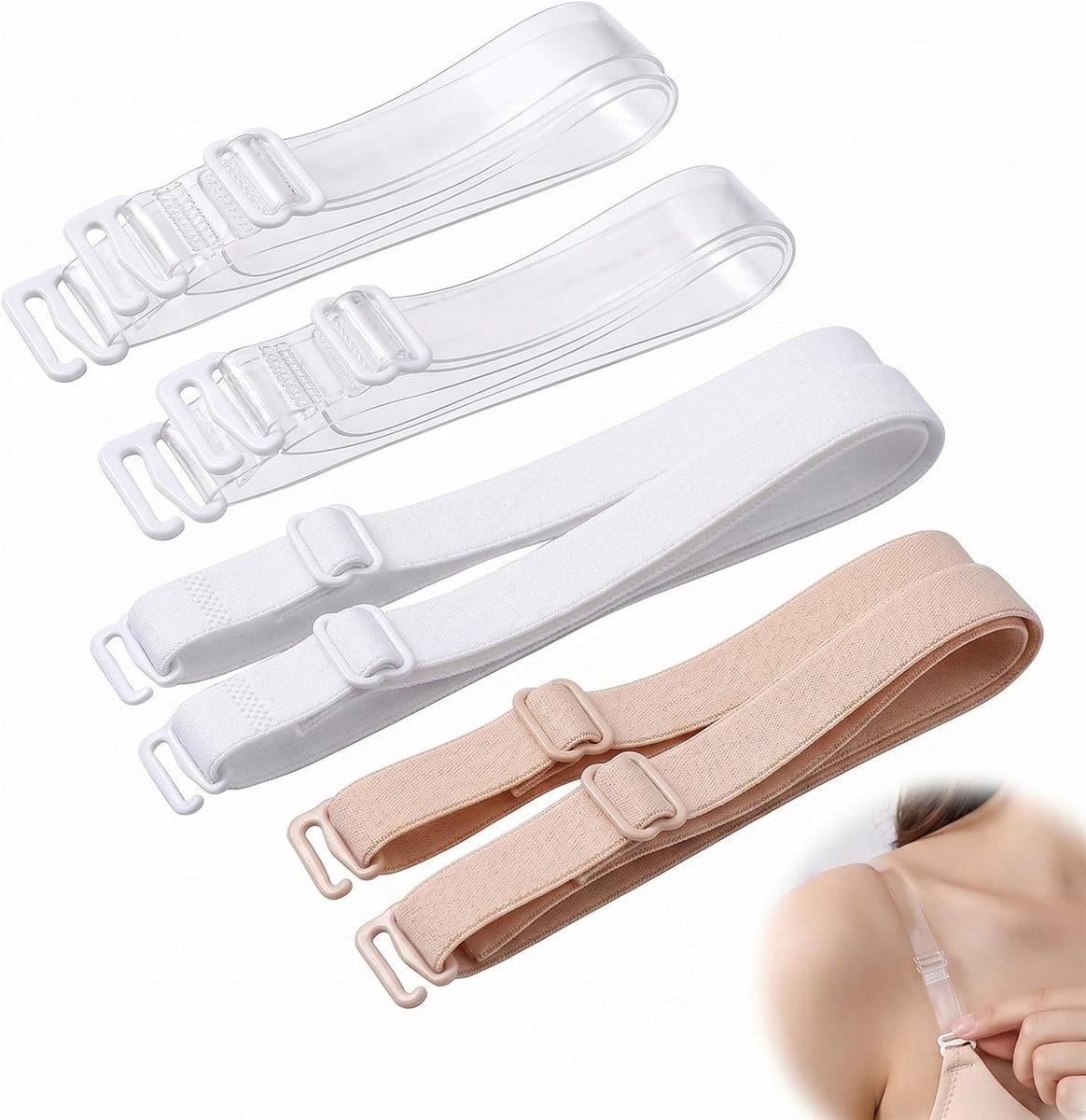 Transparante en Kleurrijke Bh-Haakjes, Verstelbare en Verwijderbare Straps, 1.2 cm, Onzichtbare en Antislip Lingerie Accessoires voor Dames