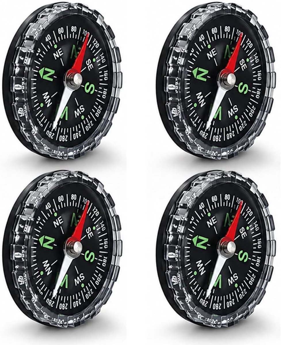 Hiking Mini Kompas Set van 4 - 45mm Mechanisch Kompas voor Wetenschappelijke Experimenten en Buitenactiviteiten zoals Kamperen en Wandelen