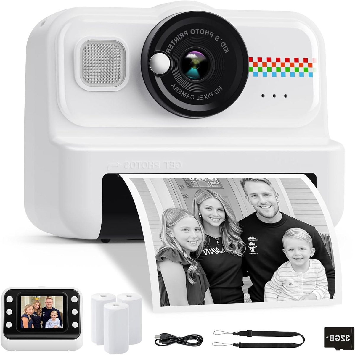 Kinderfotocamera - Direct Print Camera - Foto's Maken - Inclusief 32GB Kaart - 1080P HD - Zwart