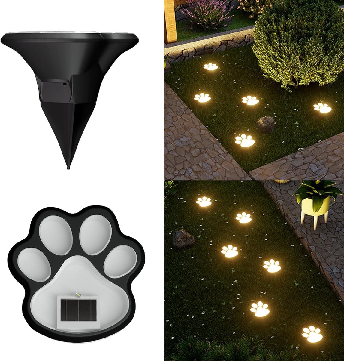 Casalora® Solar Tuinlampen Set van 2 – Pootafdruk Design – LED Buitenverlichting Waterproof – Decoratieve Solar Verlichting voor Tuin – Warm Wit Licht