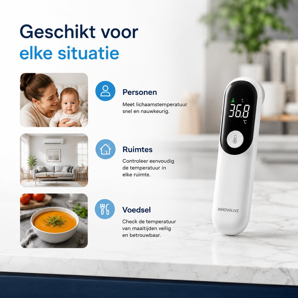 InnovaLive® Koortsthermometer Voorhoofd – Contactloos Infrarood – voor Baby's, Kinderen & Volwassenen – Digitaal – USB-C Oplaadbaar — cadeau in Cadeau-ideeën - foto 5
