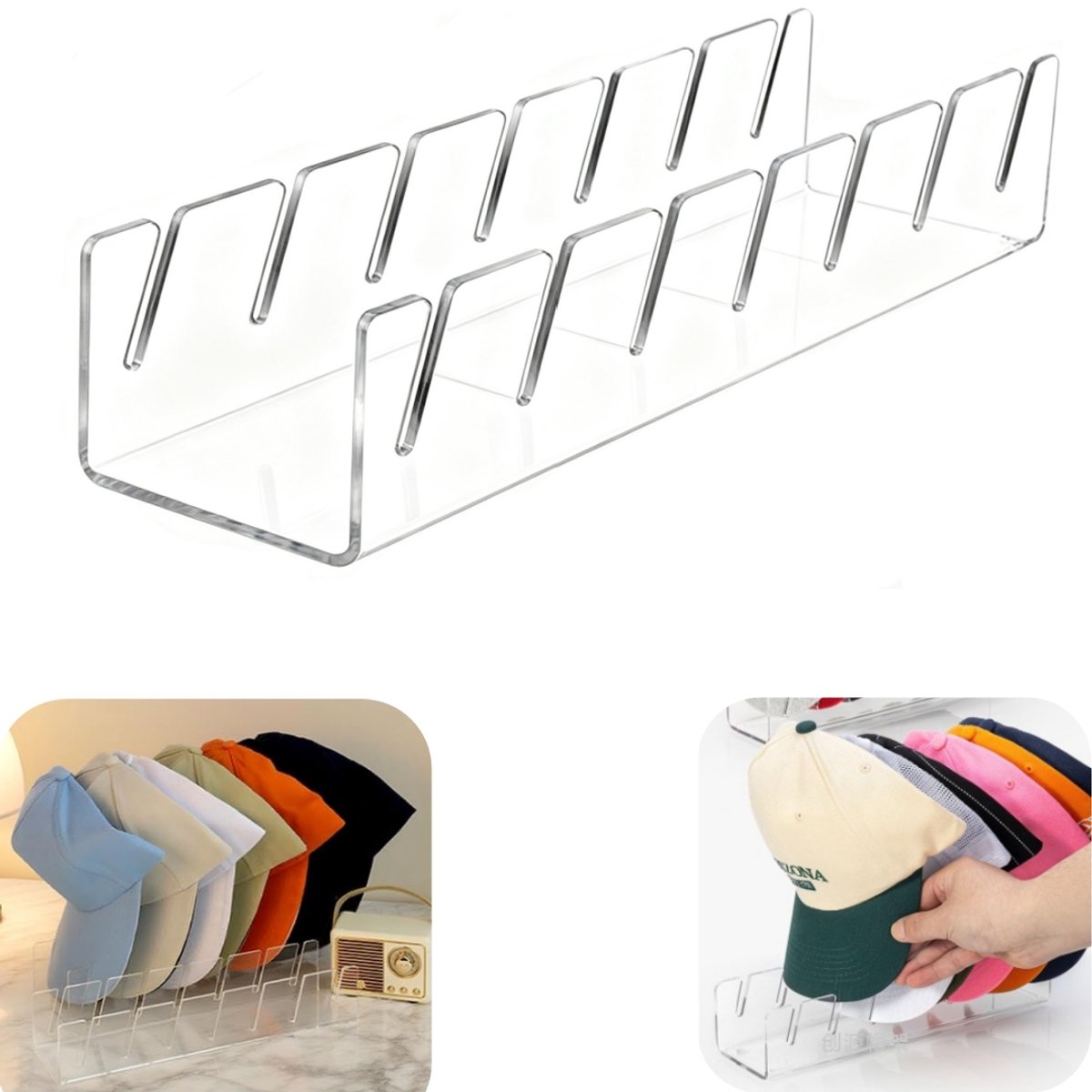 Opbergrek - Hoedenopbergrek - Baseballpet Organizer - Zevengangs Opbergrek - Antislip - Grote Capaciteit - Gemakkelijk schoon te maken - Opbergaccessoires - Geschikt voor hoeden, dassen, kledingkast (transparant, 30*7,5cm)