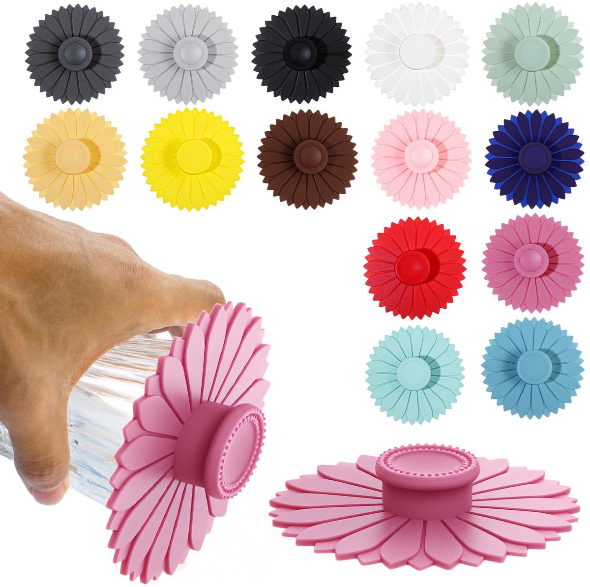 14 stuks Zonnebloem Siliconen Deksel voor Kopjes - φ10cm - Herbruikbare Bloemvormige Siliconen Cupcover - Luchtdichte Morsvrije Mokdeksel - Voor Glazen Kopjes Mokken Tumblers - Multicolor