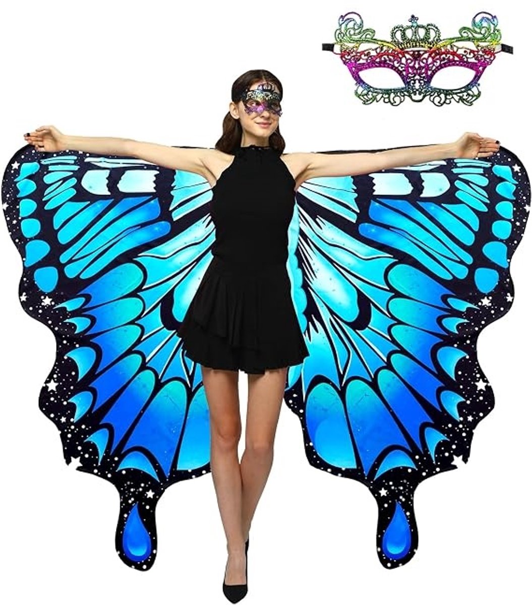 Daity Halloween Vlinder Sjaal - Vlinder Kostuum - Halloween vlinder cape sjaa - geschikt voor feesten en verkleedpartijen (167 x 135 cm)