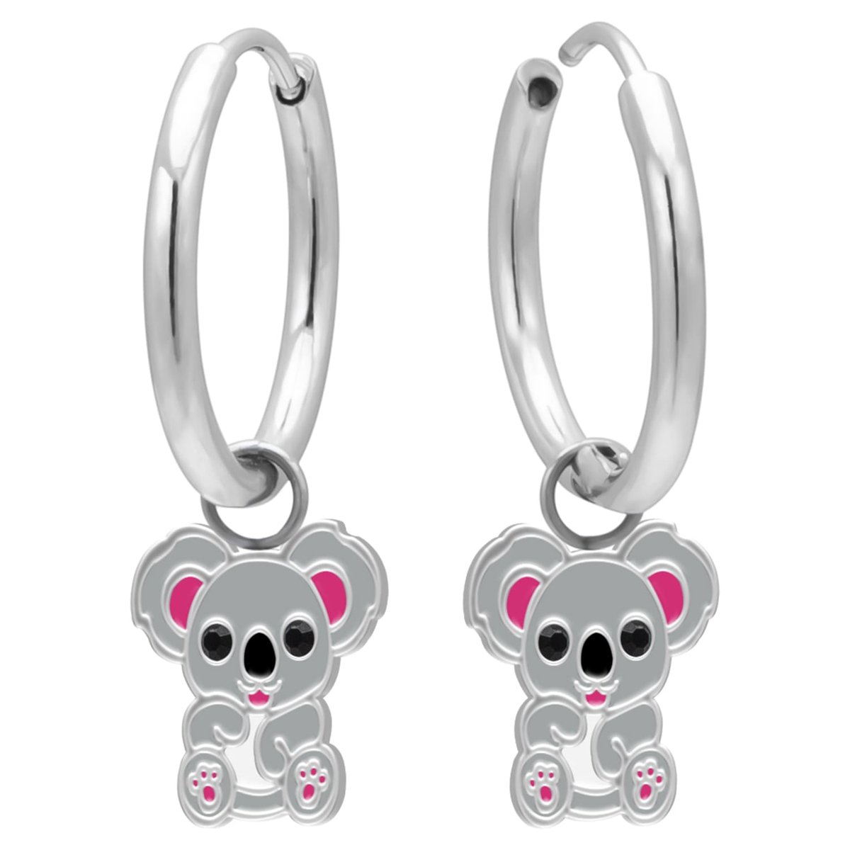 Kinderoorbellen Meisjes – Oorhangers Koala – Oorringen 316L Chirurgisch Staal – Gevoelige Oren – Zwarte Kristal Oogjes – 12 mm