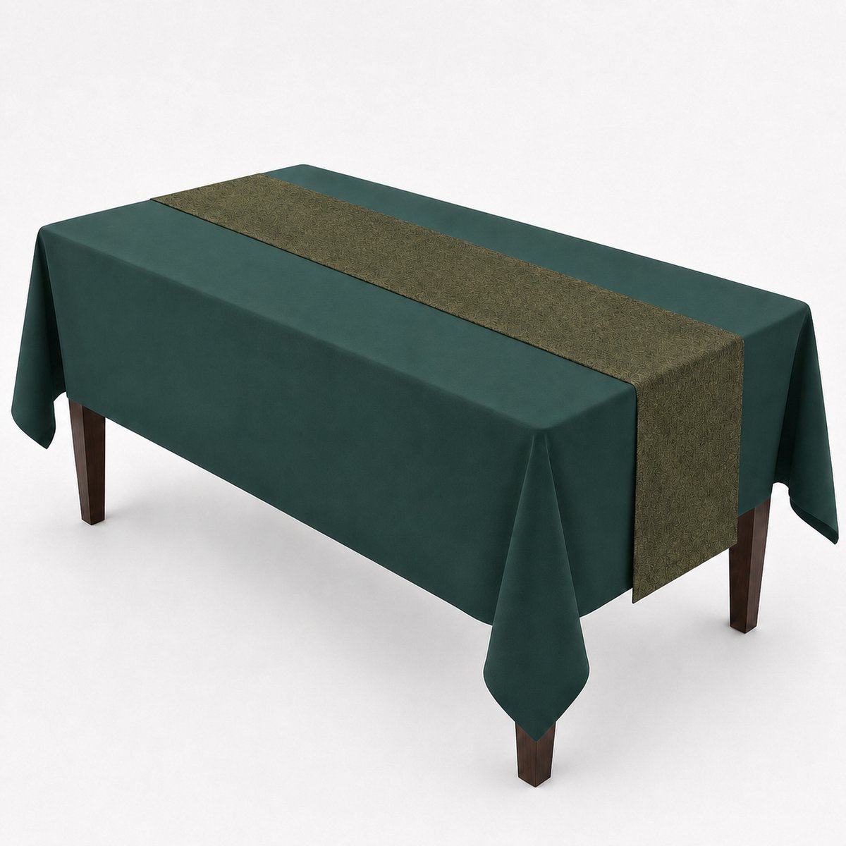 Benza – Kersttafelkleed met Tafelloper – Groen met Gouden Glinstering – 140 × 220 cm + 28 × 220 cm – 2-delige Tafelset