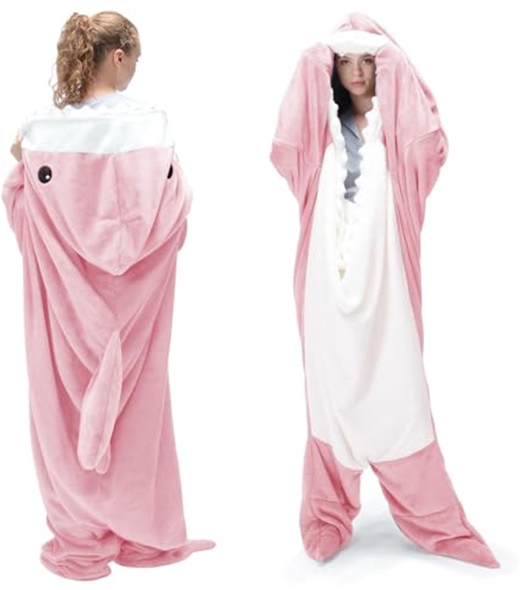 Casalora Hoodie Deken Met Mouwen - Fleece Blanket - Haai - Dames - Heren - Zachte Hoodie Deken voor Thuis & Bank - 2XL- 185–190 cm