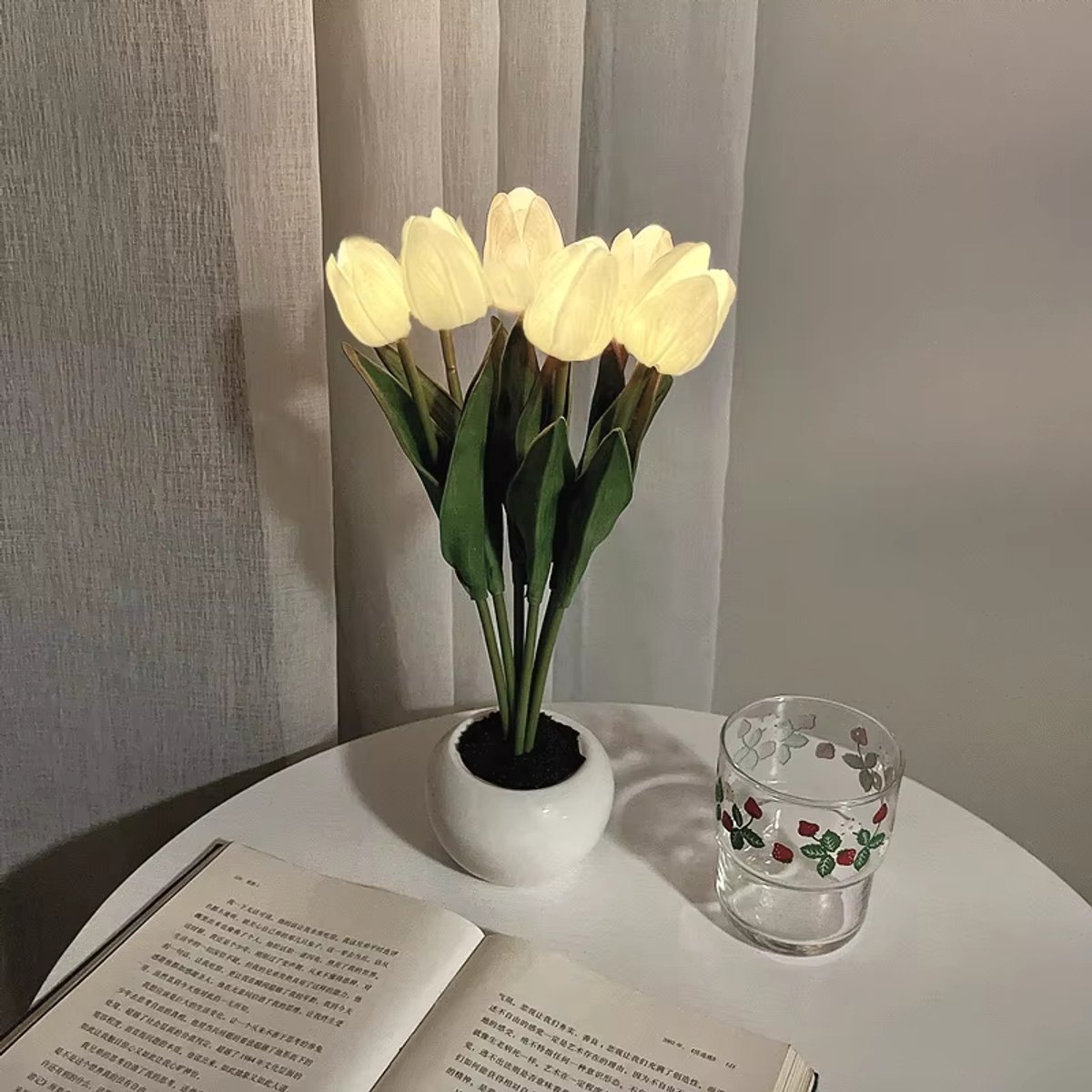 Casalora LED Tulp Nachtlamp – Bloem Tafellamp op Batterijen – Wit – Sfeervolle Nachtlamp voor Slaapkamer