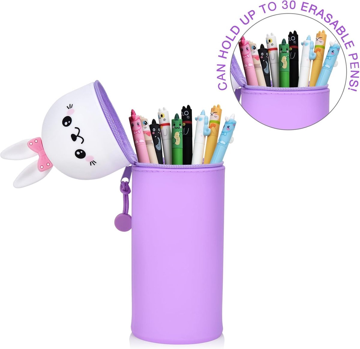 Schooletui Kawaii Bunny - Zachte siliconen - Ritssluiting - Ideaal voor kleurpotloden - ShopVlot