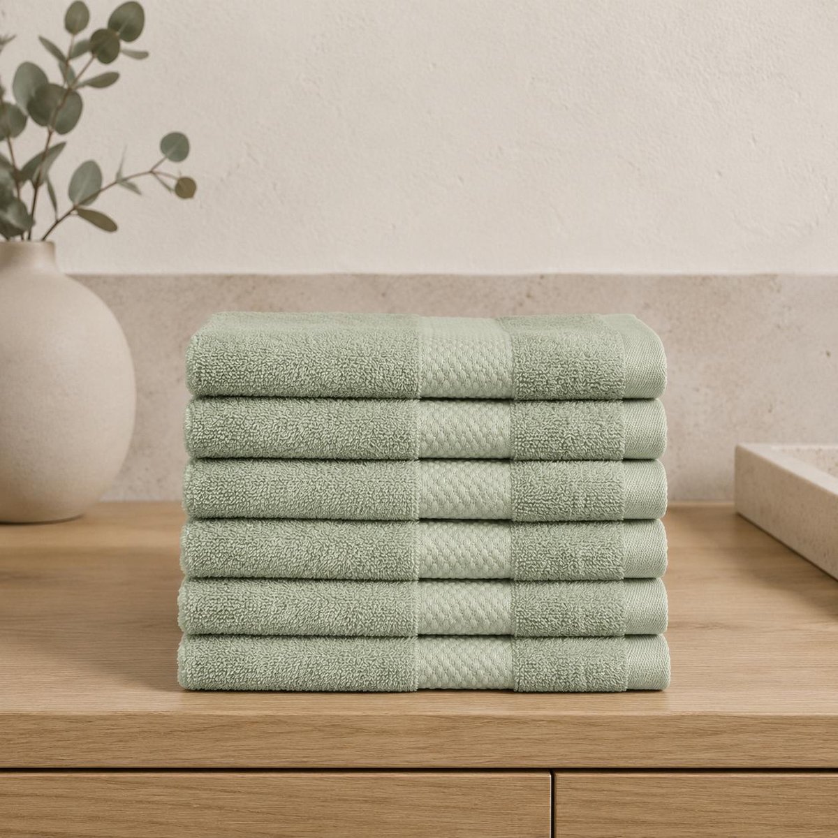 The Linen Room Gastendoekjes – 30 x 30 cm – Set van 6 – 100% Katoen – 600 GSM Dubbelgetwijnd 20/2 Garen – OEKO-TEX® – Zacht & Absorberend – Saliegroen