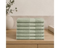 The Linen Room Gastendoekjes – 30 x 30 cm – Set van 6 – 100% Katoen – 600 GSM Dubbelgetwijnd 20/2 Garen – OEKO-TEX® – Zacht & Absorberend – Saliegroen