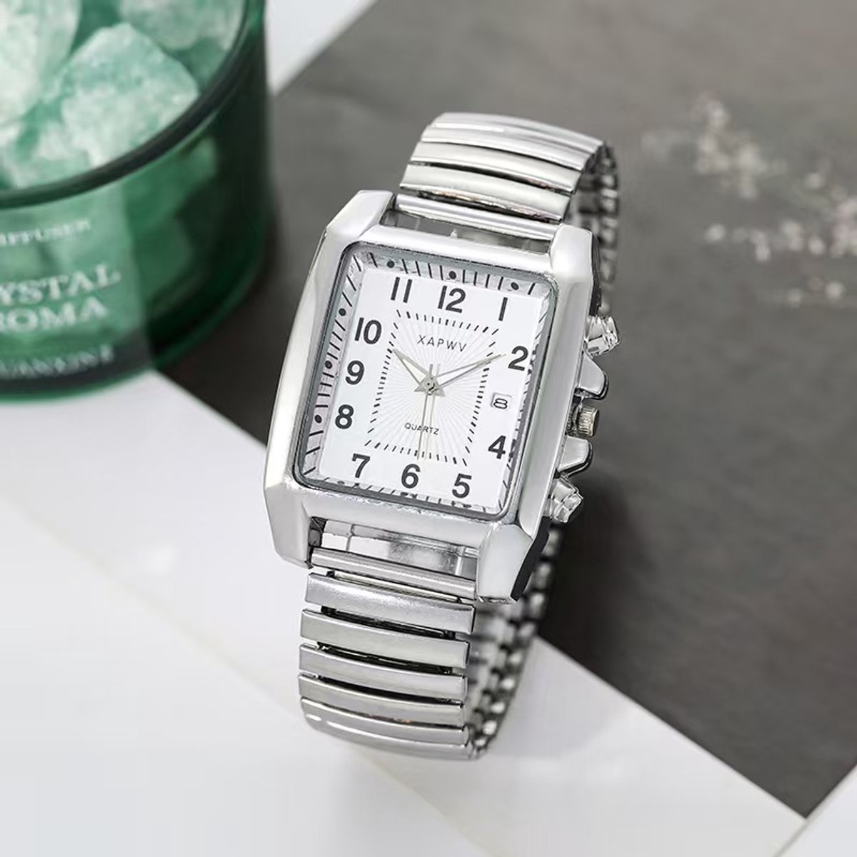 Horloge - Rekband - Heren - Klassiek - RVS - L 41mm – Band 20 cm - zilverkleur – Arabische cijfers - datum aanduiding - Veelzijdig - past bijna elke pols.