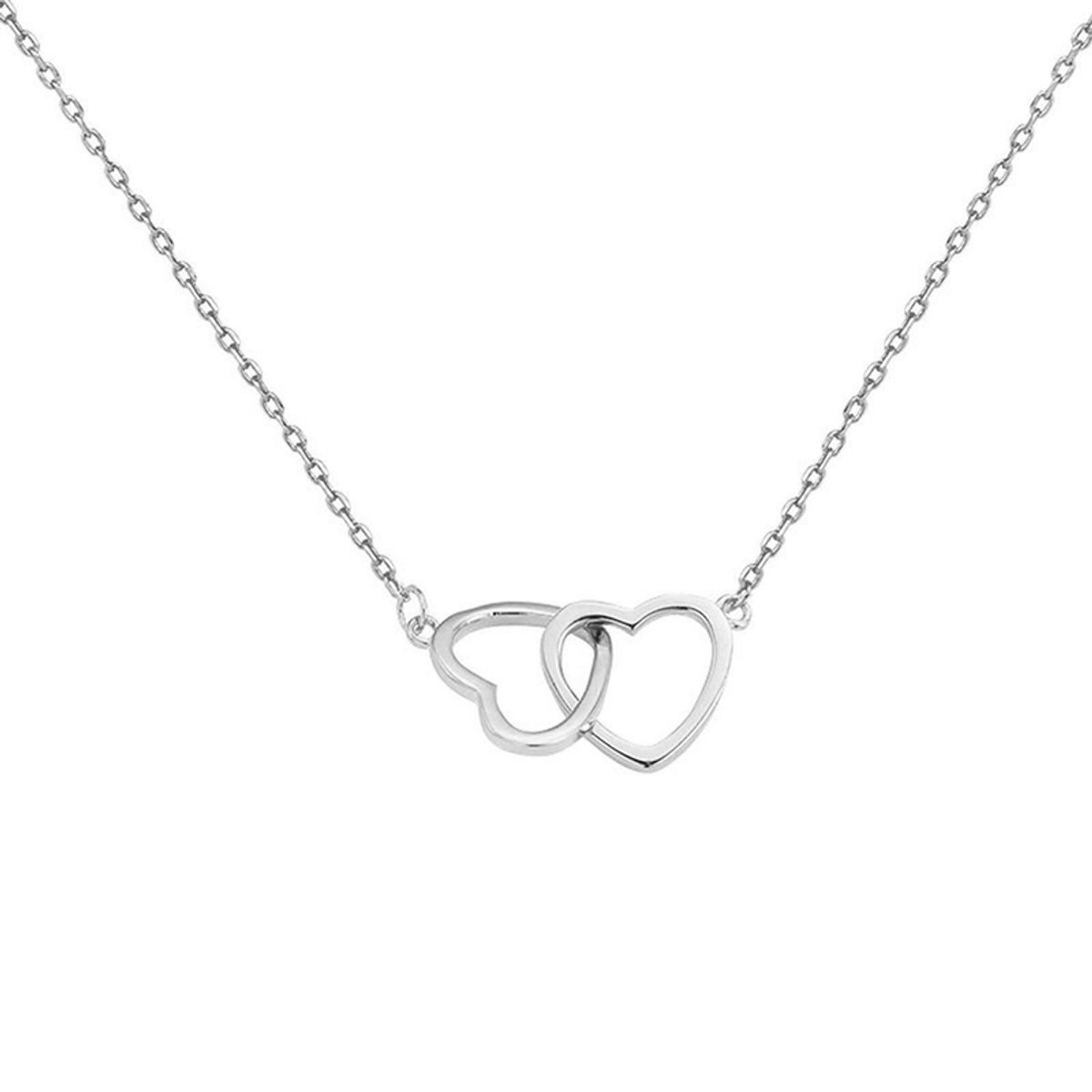 Plux Fashion Dubbele Hartjes ketting - Zilver - 2mm/45cm + 5cm Verlengstuk - Hartje Ketting - Ketting Met Hartje - Hartjes Ketting - Ketting Hartje - Zilveren Ketting Dames - Ketting Met Hanger - Zilveren Hartje Ketting - Moederdag Cadeau
