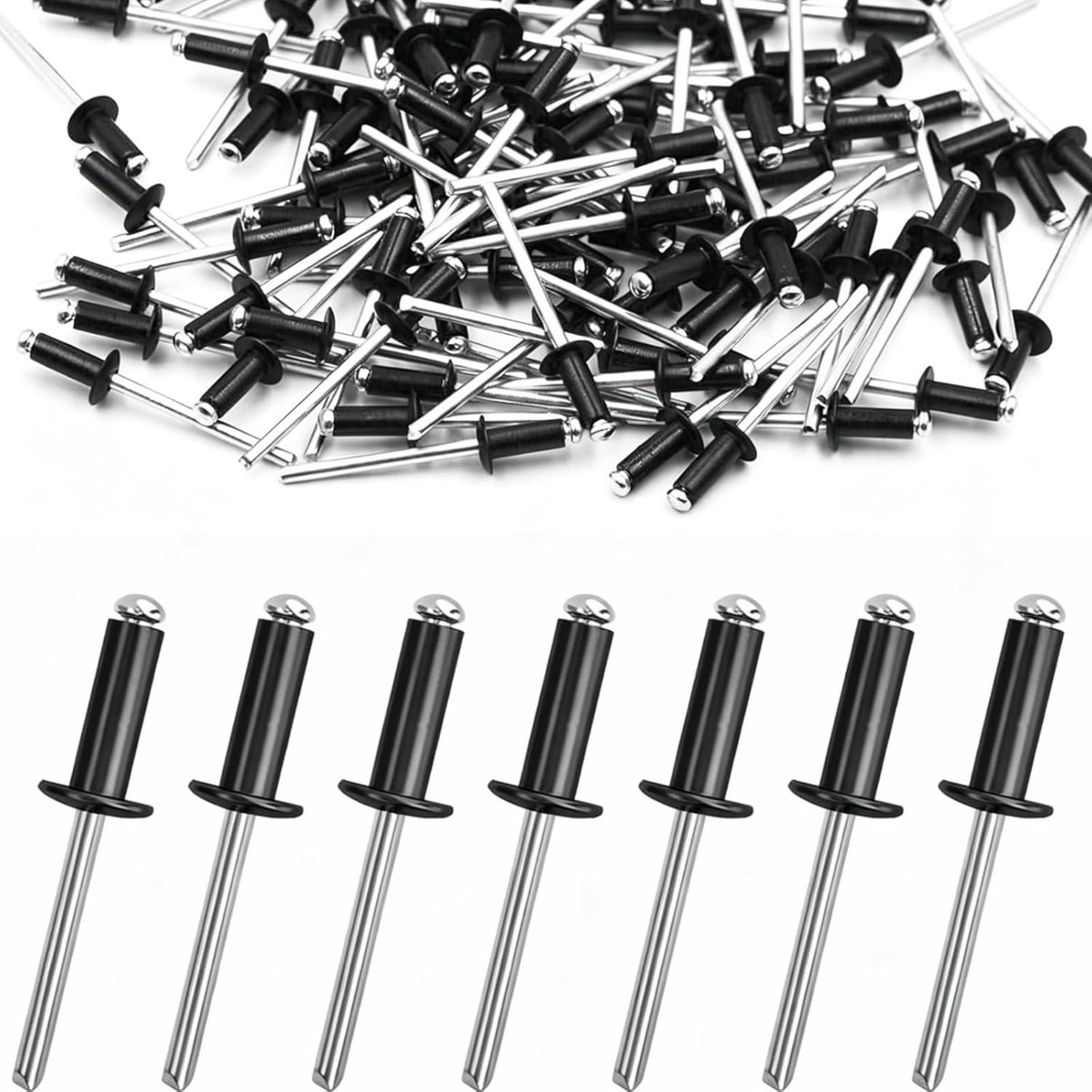 50 Aluminum Blind Rivets 4.8mm x 20mm - Black Dome Head Pop Rivets for Metal Sheet Construction Car Repair Solar Panel - ShopVlot