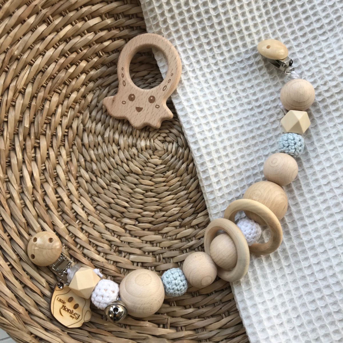 Wagenspanner Blauw Wit - Hout - Little Monkey - Wallabiezzz