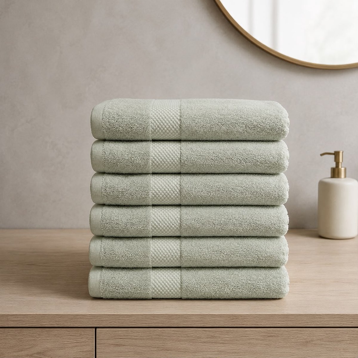 The Linen Room Handdoeken – 50 x 100 cm – Set van 6 – 100% Katoen – 650 GSM Dubbelgetwijnd 20/2 Garen – OEKO-TEX® – Extra Zacht & Hoog Absorberend – Saliegroen