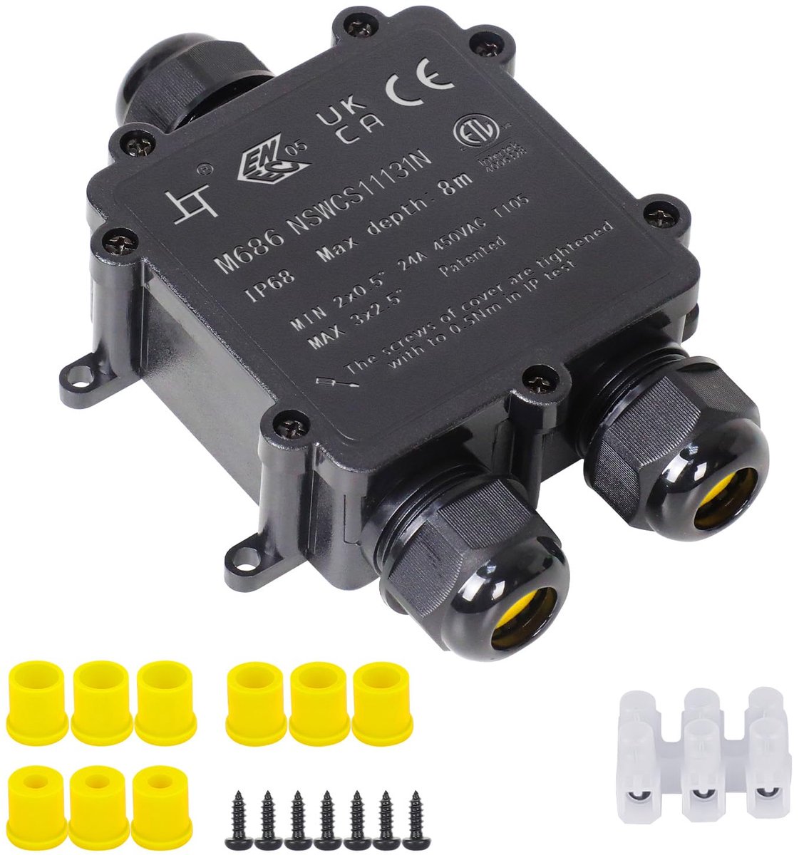 LeMotech Branch Box, Waterproof IP68, 3-Way Cable Connector with M25 Thread, Diameter 4mm-14mm Cable Diameter - ShopVlot