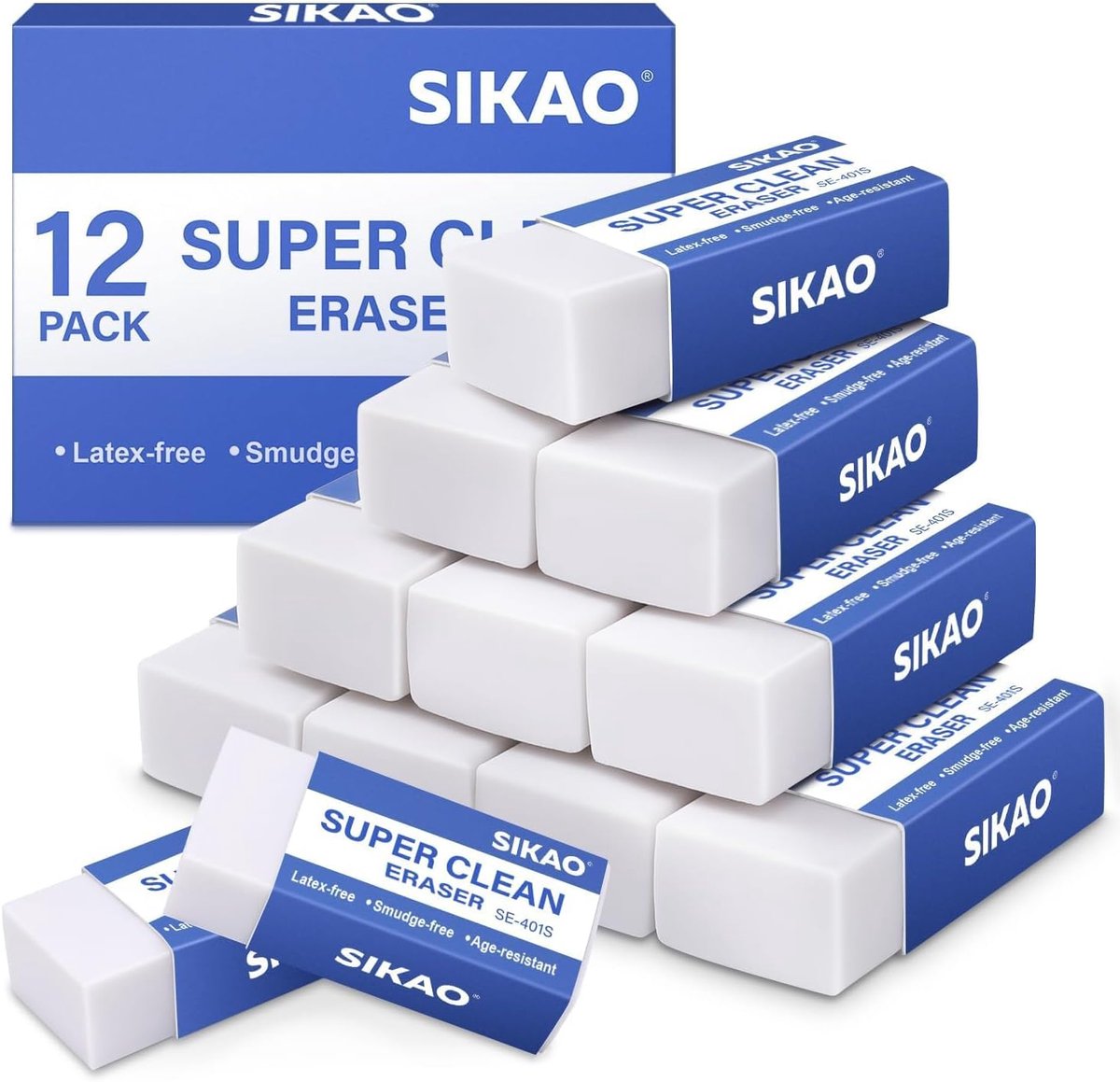 White Erasers, 12pcs Block Pencil Erasers - Stain Free Latex Free, Erasers for Kids School Supplies, Clean Erase for - ShopVlot