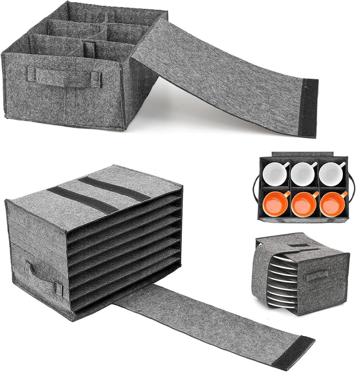 Plate holder en cup holder set - felt - voor 8 borden en 6 bekers - ideaal voor campers - ShopVlot