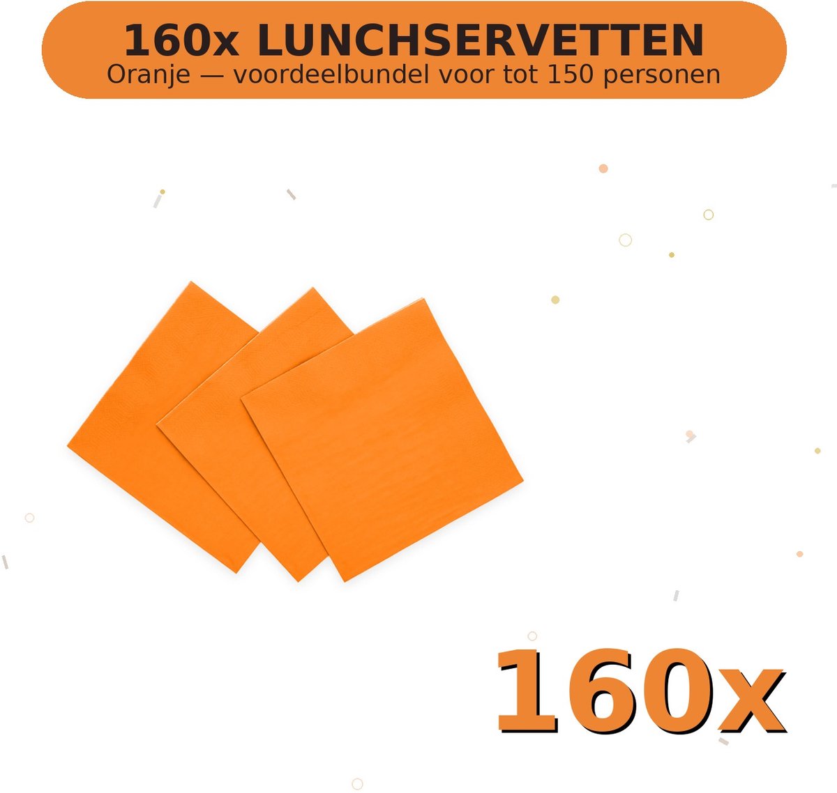 Lunch servetten 33x33cm FSC Oranje - Voordeelverpakking 160 Stuks voor tot 150 Personen - Feestartikelen