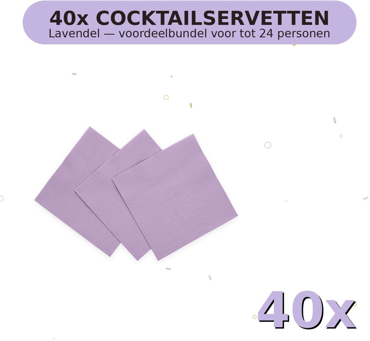 Cocktail servetten 24x24cm FSC Lavendel - Voordeelverpakking 40 Stuks voor tot 24 Personen - Feestartikelen