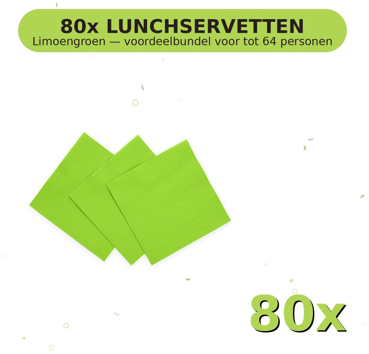 Lunch servetten 33x33cm FSC Limoengroen - Voordeelverpakking 80 Stuks voor tot 64 Personen - Feestartikelen